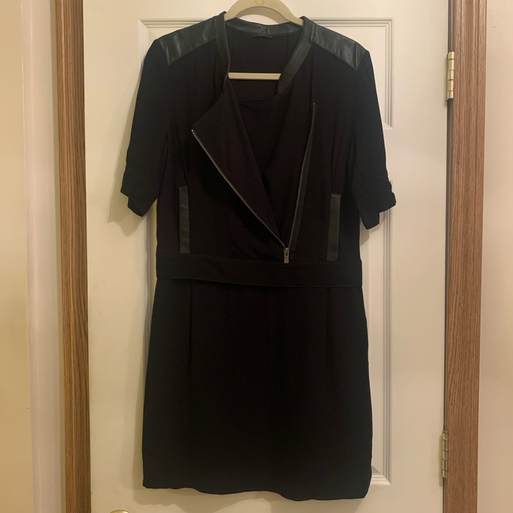 Ikks black dress with leather trims and pockets